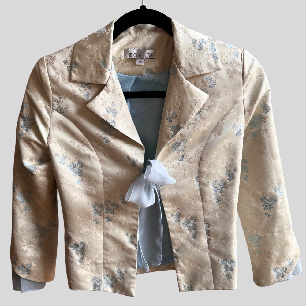 Girls Zoe LTD Blazer Size 8 Cream Floral Blue Print Jacket - PRETEEN SIZE